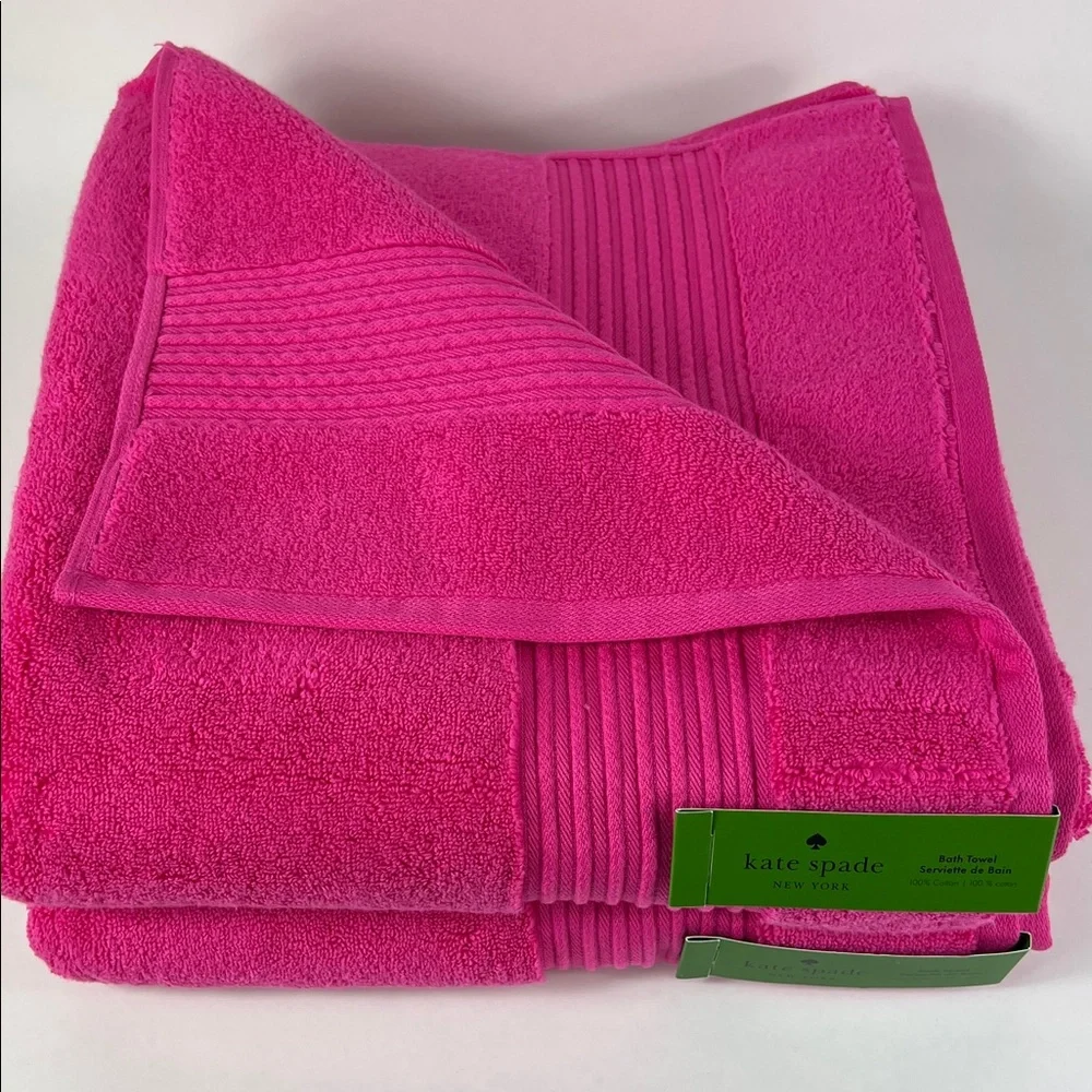 Kate Spade New York Bath Towel Set Hot Pink  100% Cotton 2 Piece Set NEW